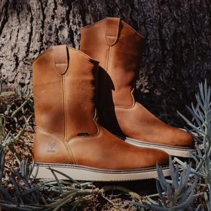 work boots in wilderness.