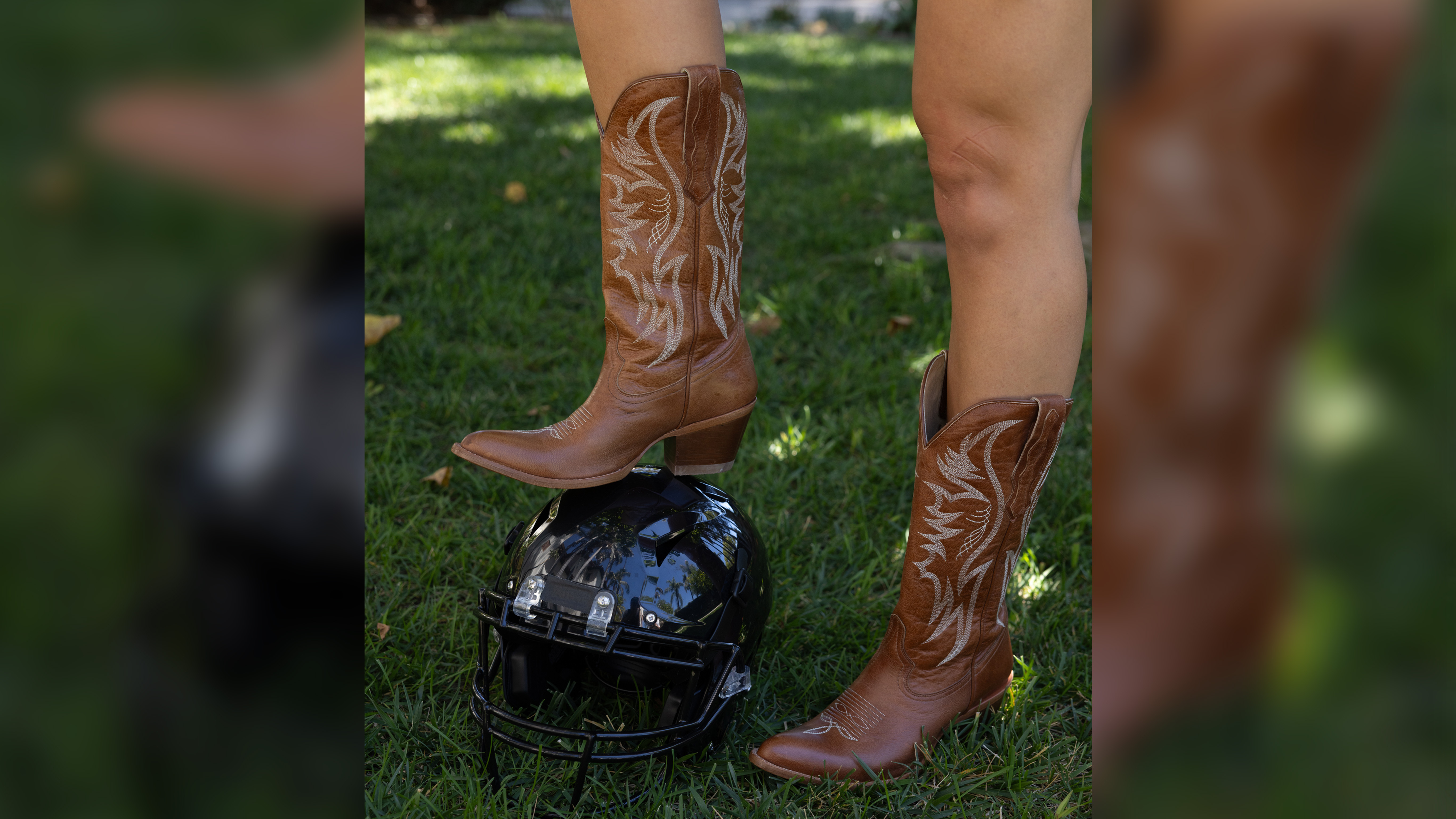 boots and football helmet