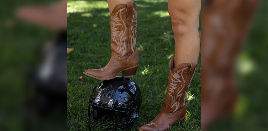 boots and football helmet
