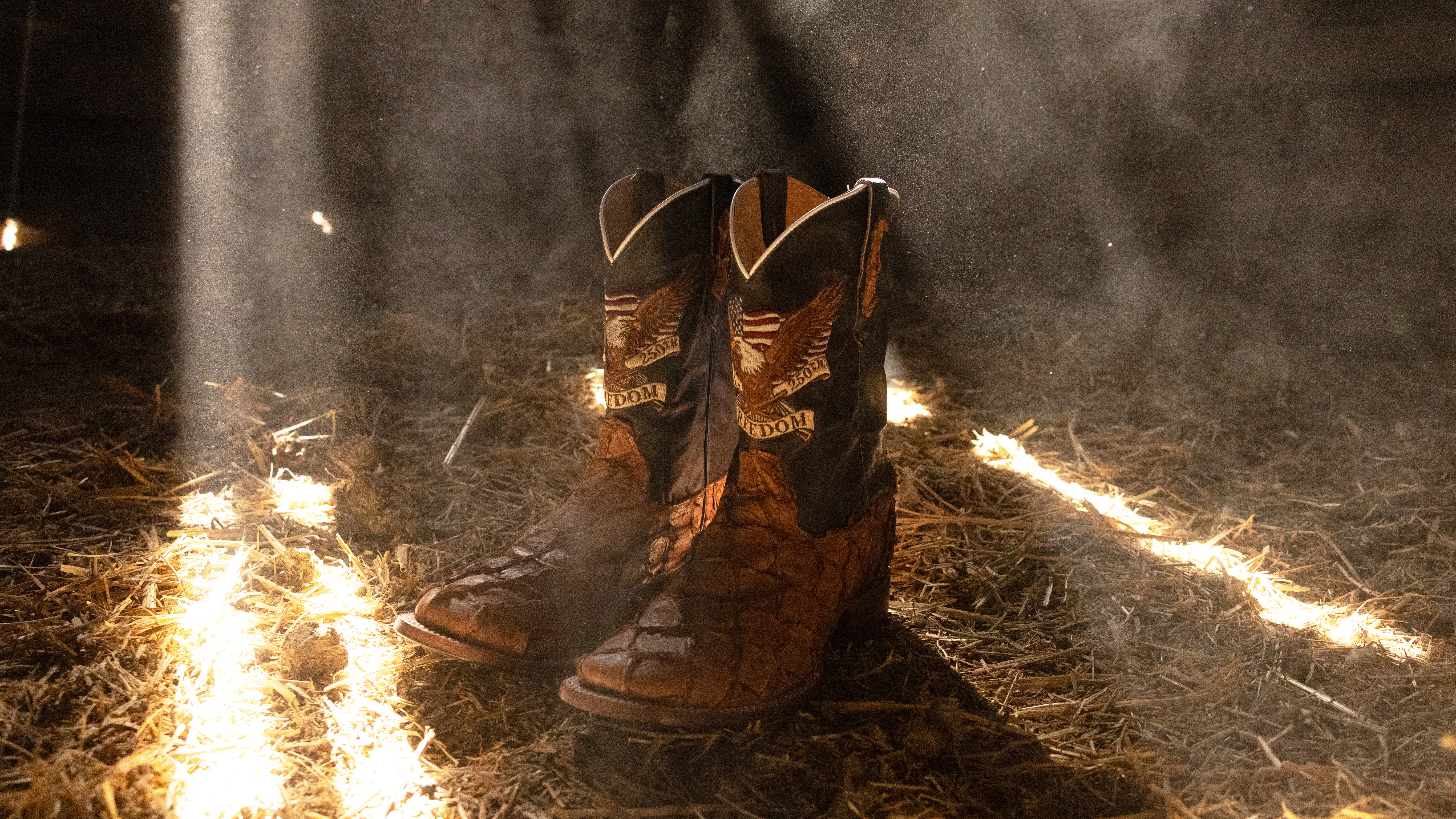 americana boots on hay
