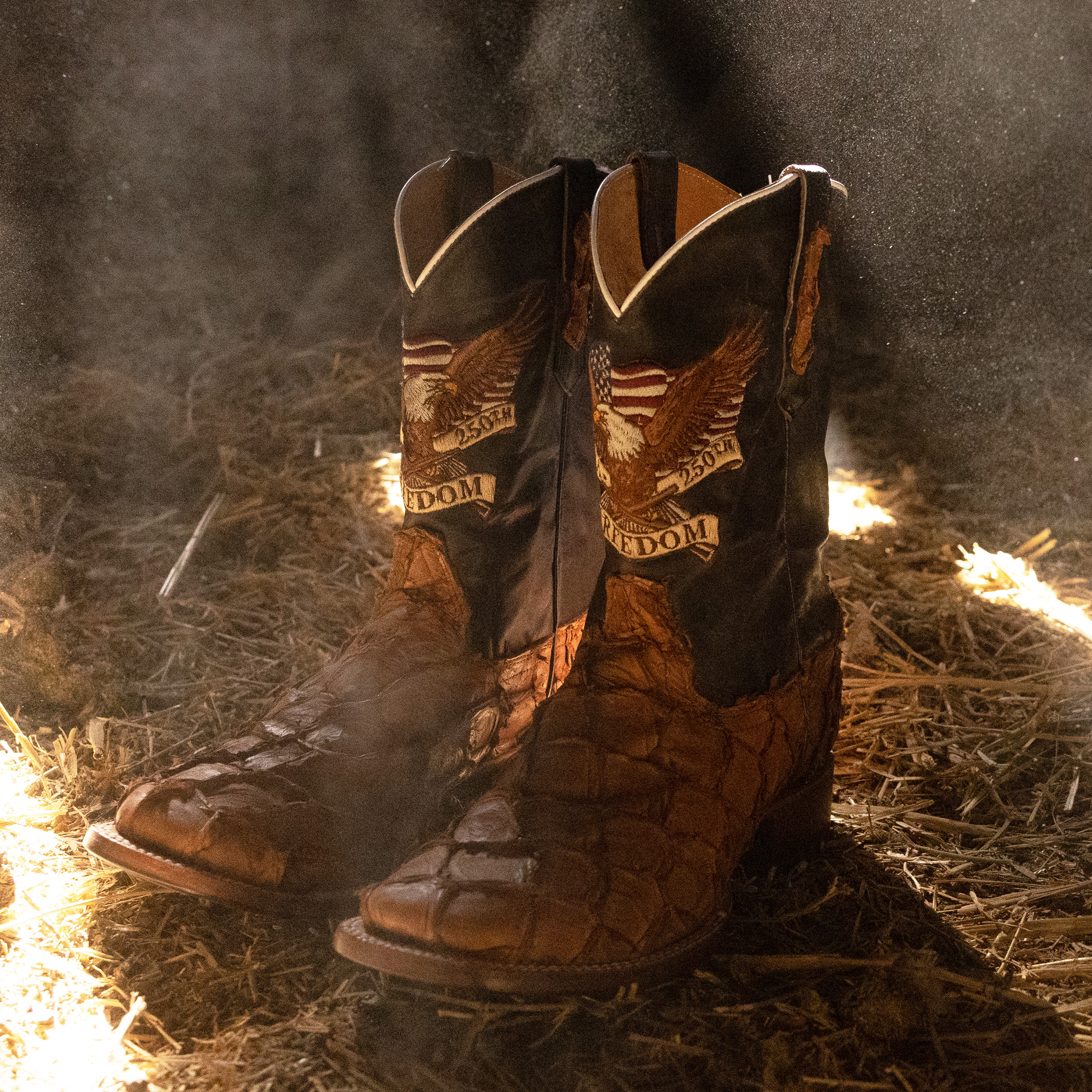 americana boots on hay