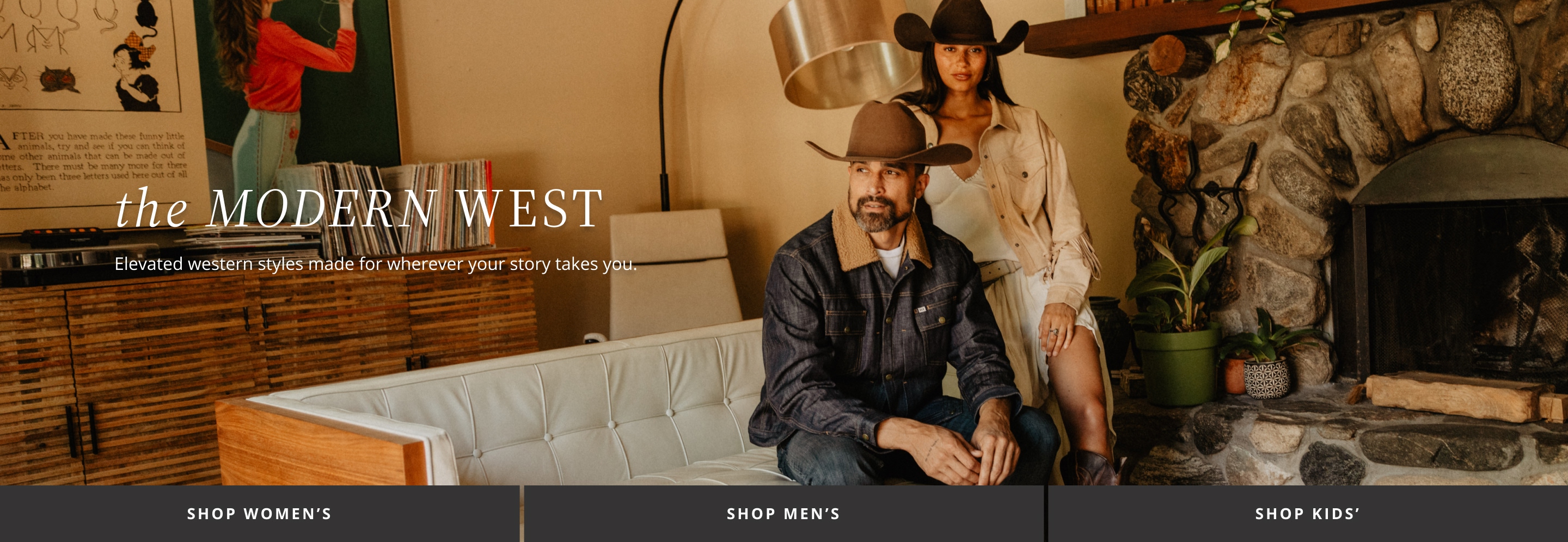 man and woman sitting in living room in western wear