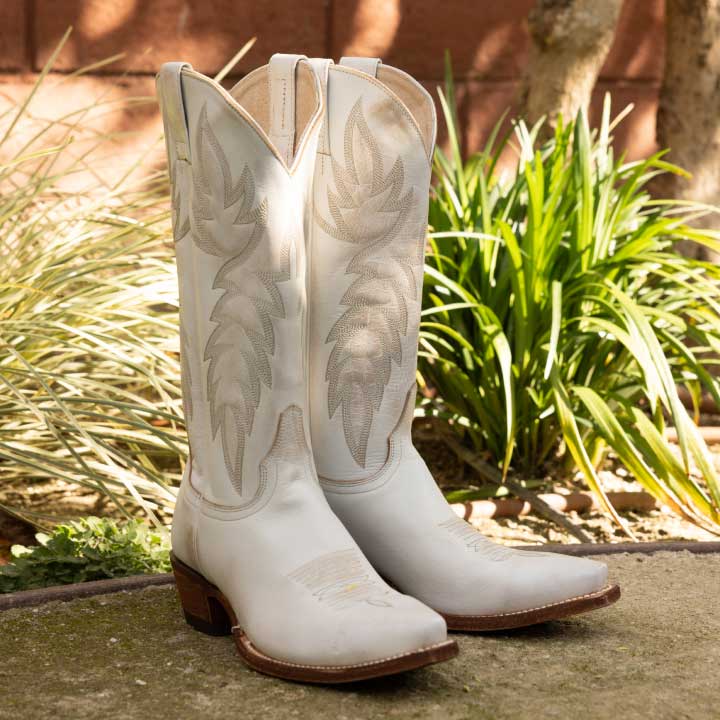 white boots with greenery