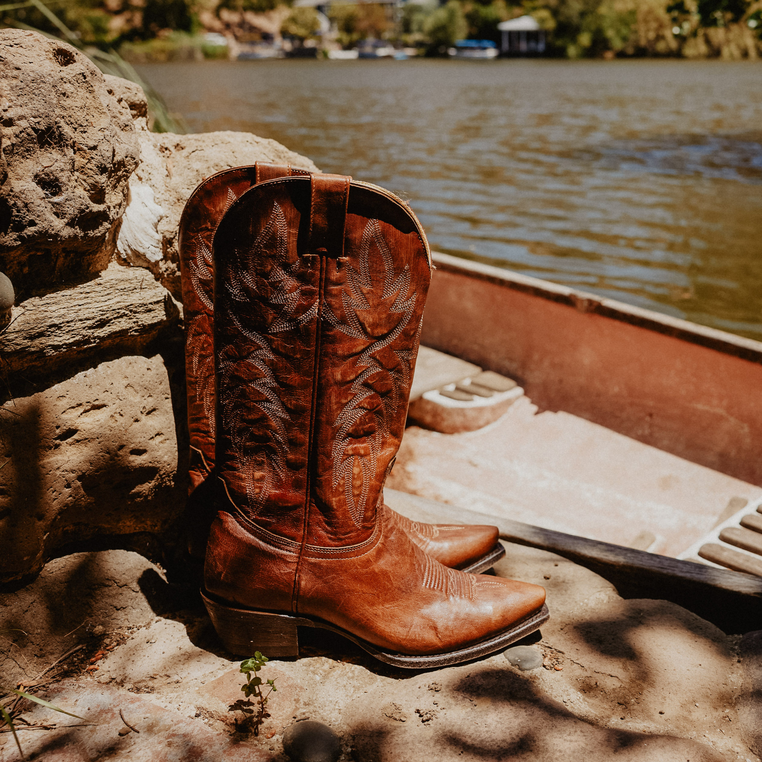boots on the lake shoreline