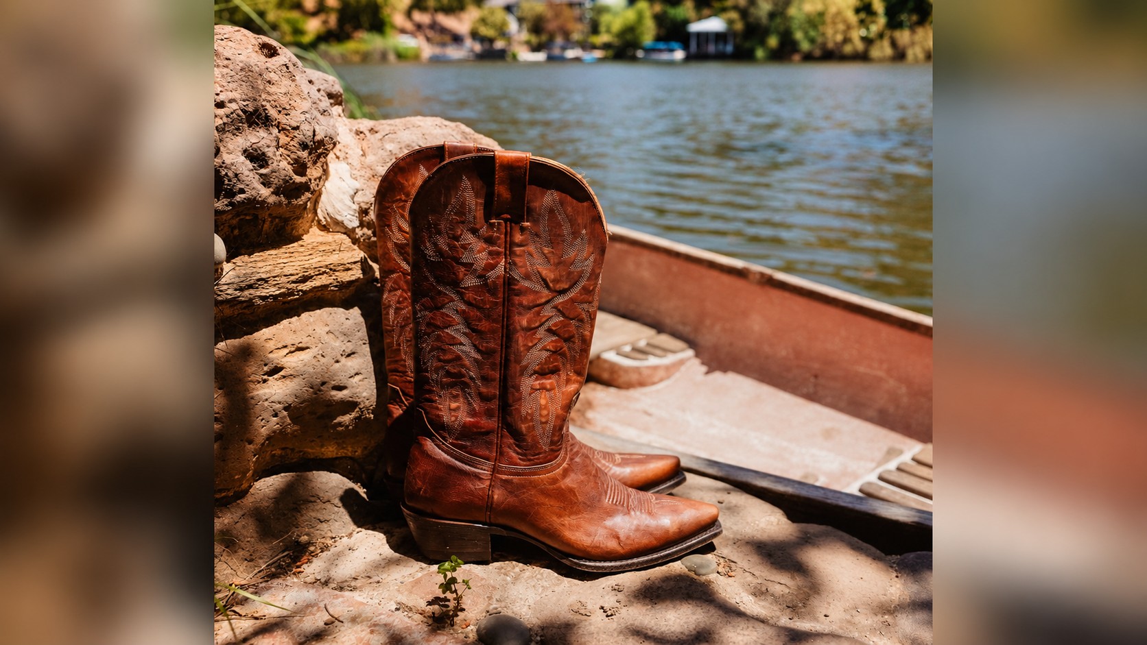 boots on the lake shoreline