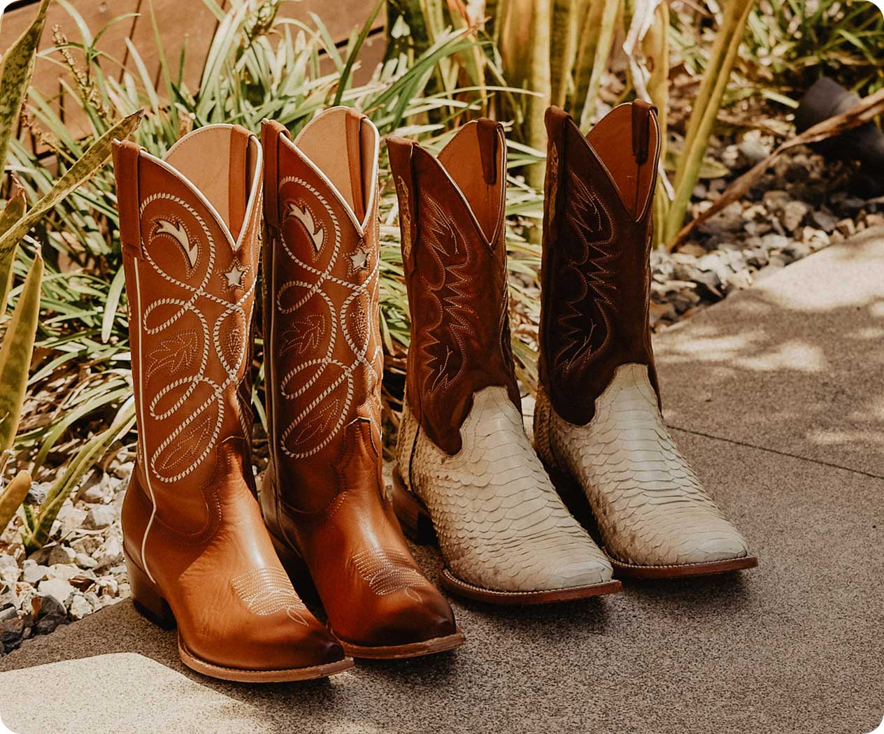 Men's & Women's Cowboy Boots on sidewalk